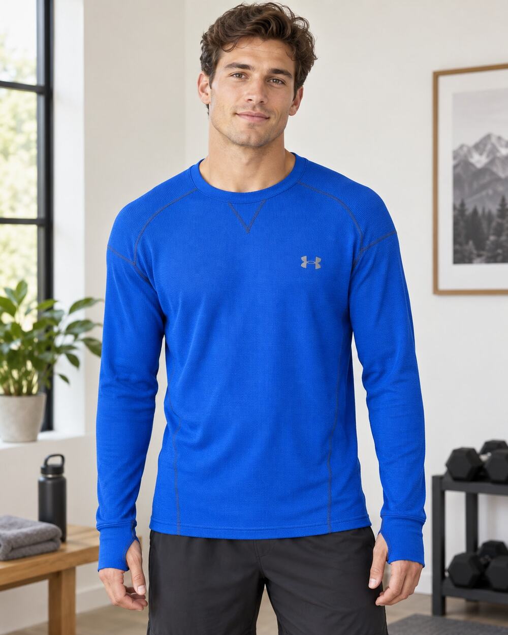 Under Armour Blue Waffle Knit Thermal Long Sleeve ColdGear Pullover Men's XL